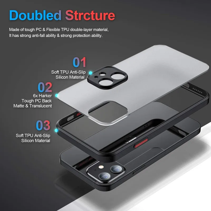Luxury Matte Clear Square TPU Funda Case On For iPhone 17 16 15 14 13 12 11 Pro Max Plus Mini Plus Pls Funda IPHON Hard PC Cover - náhled 2