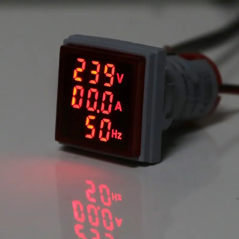 3 in 1 ACAmmeter Voltmeter Hz Stroomfrequentie Meter Vierkant Signaallicht 22mm Digitale Spanning Amp Hz Led-lampen