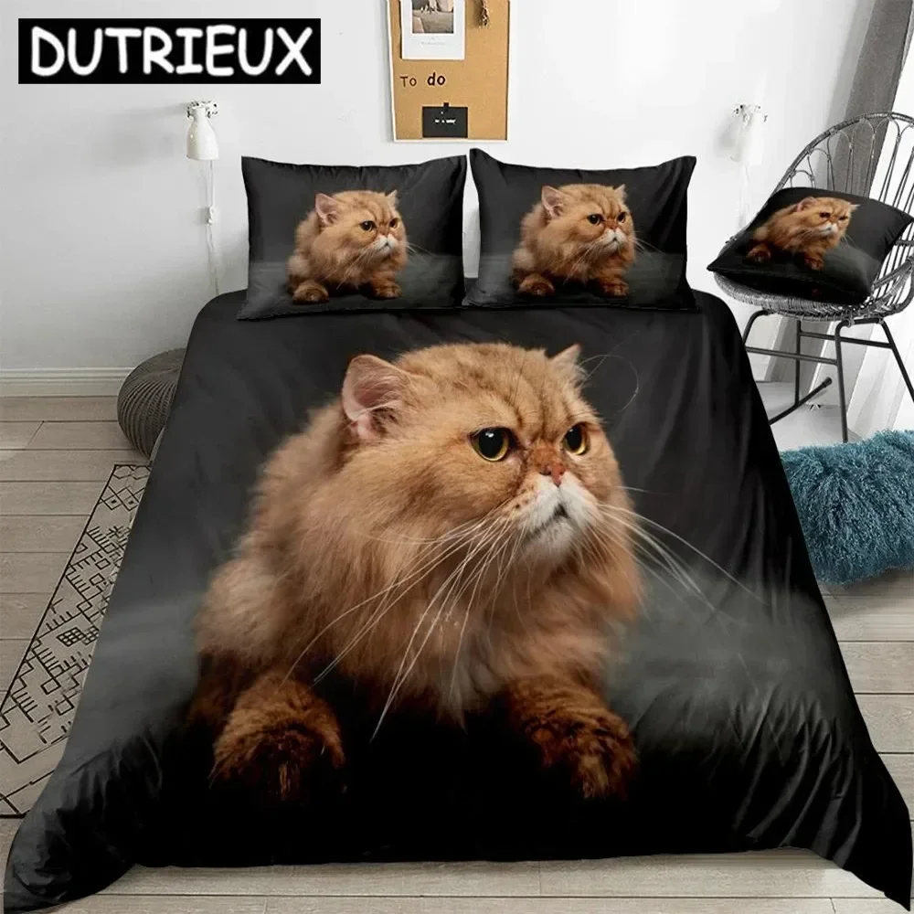 3D Cat Duvet Cover Set Cute Gold Chinchilla Bedding Kids Boys Girls Cartoon Pet Quilt Cover Animal Queen Bed Set Dropship