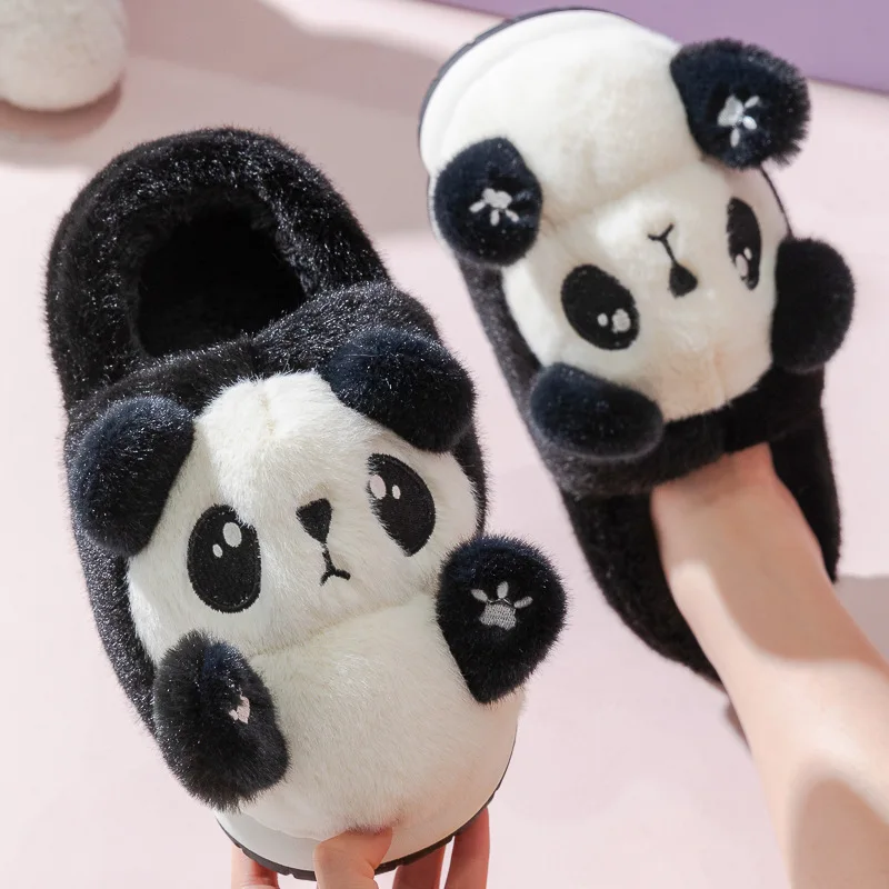 New cuddly panda shoes women's winter loafers slides slippers woman fluffy slip on shoes ladies animal warm fuzzy home slippers