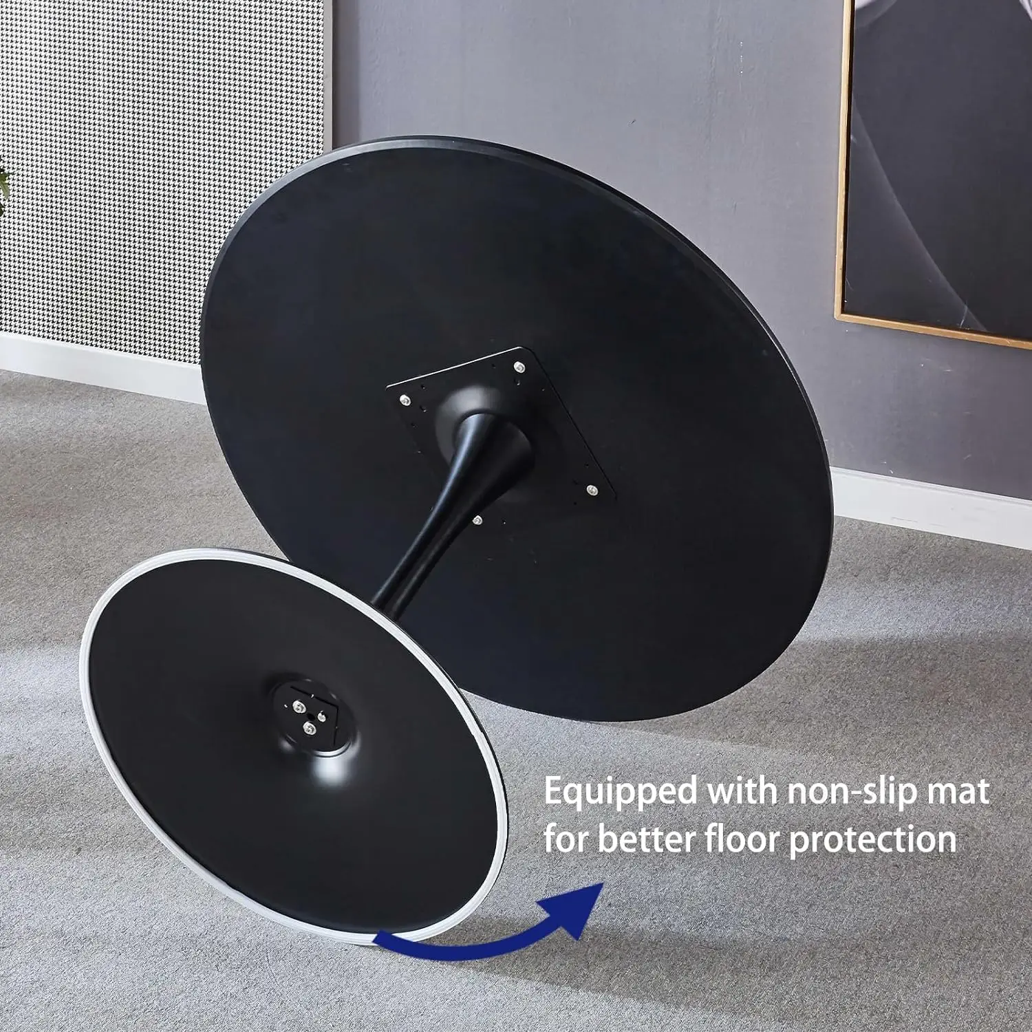 42"" Black Round Dining Table For 4-6 Person,Mid-Century Black Tulip Table Kitchen Dining Table With Mdf Table Top And Pedestal