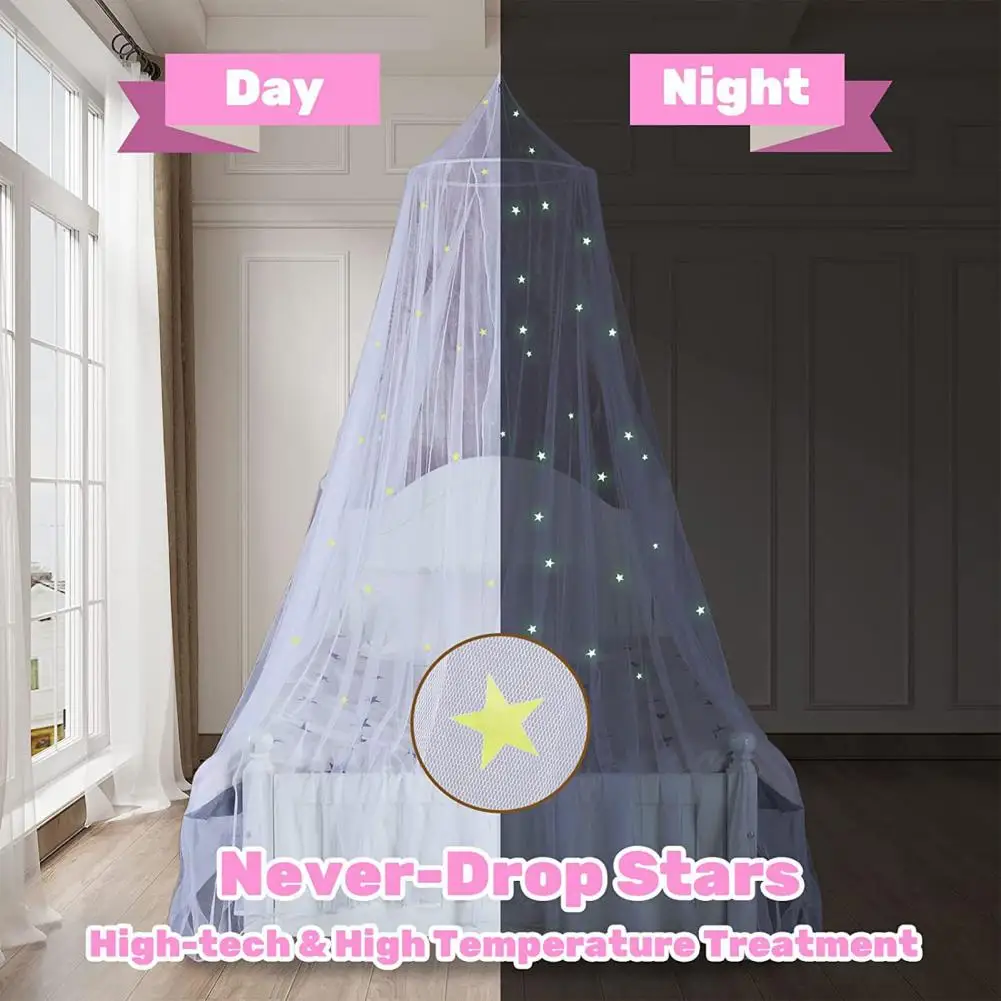 Dome Mosquito Net Easy Installation Fine Mesh Wear Resistant Stars Princess Canopy Fluorescent Bedcover Curtain Home Supply