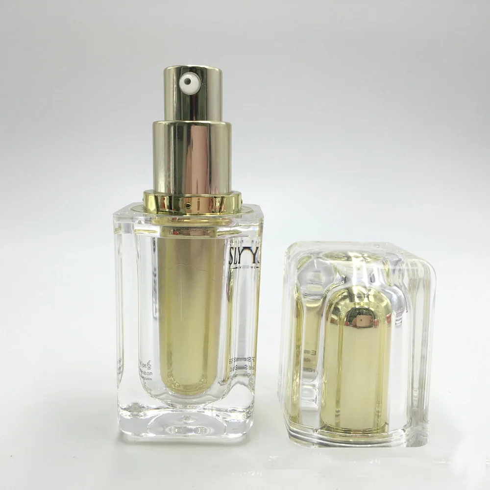 15ml & 30ml kapazität gold & silber farbe quadratische form acryl material lotion flasche mit alumite pumpe und kappe