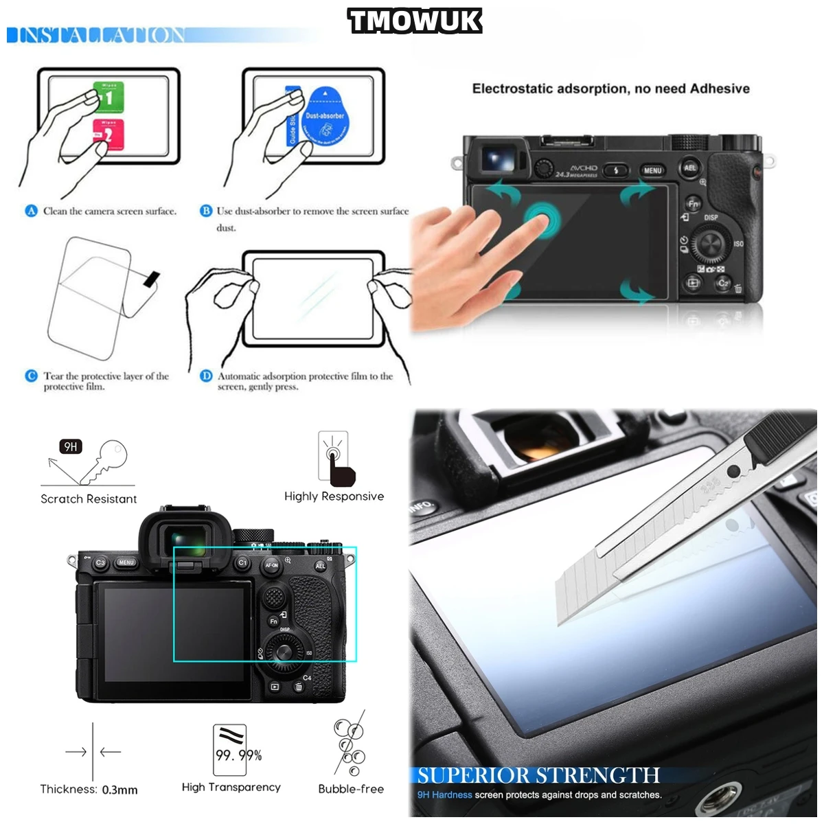 

For A7RII A7RIII A7R4 A7R4A A7SMII A7RMII A7MII A7MIII HD Clear 9H Hardness Tempered Glass Screen Protector LCD Film Anti - Glar
