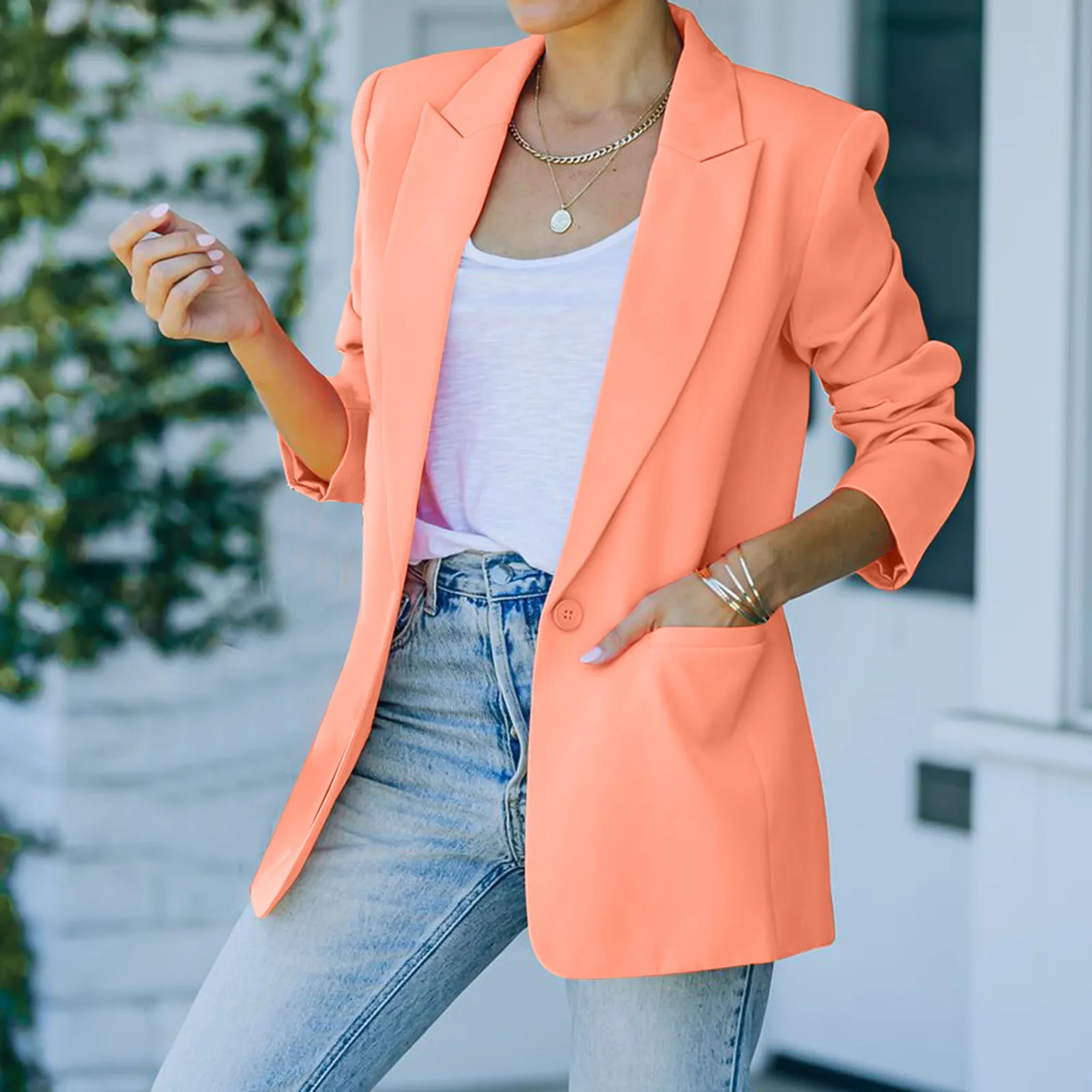 Women'S Bright Color Blazers Lightweight Jacket Notched Collar Blazer Slim Thin Coat Office Lady Business Outerwear Veste Femme