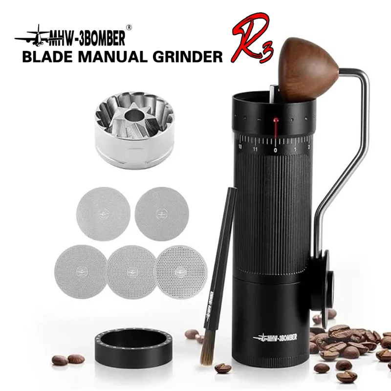 

Портативная ручная кофемолка MHW-3BOMBER R3, 0,016 мм/клик с коническими жерновами для эспрессо/пари, инструмент для бариста из нержавеющей стали