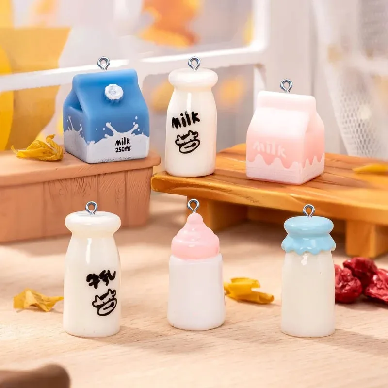 Mini bouteilles de lait en résine, pendentifs pour la fabrication de bijoux, boucles d'oreilles, colliers, bracelets, accessoires de décoration faits à la main, 10 pièces