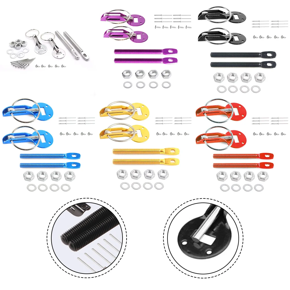 Car Hood Lock Kit with Aluminum Alloy Pin Bonnet Lock to Prevent Hood Movement and Protect Engine during High Speed Driving