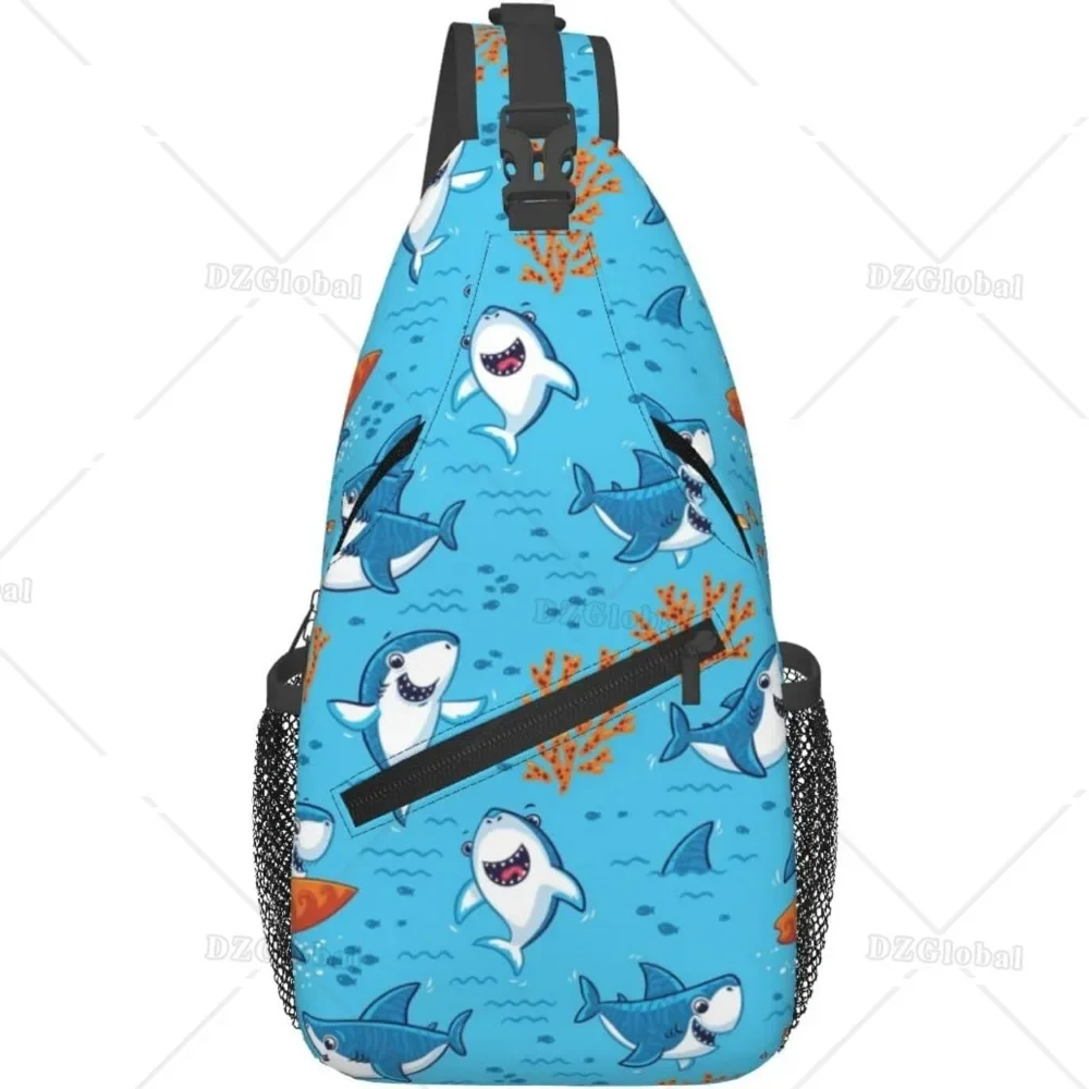 

Ocean Sea Animal Sharks Sling Bag Lightweight Shoulder Chest Bags Multipurpose Adjustable Crossbody Backpack for Travel Cycling