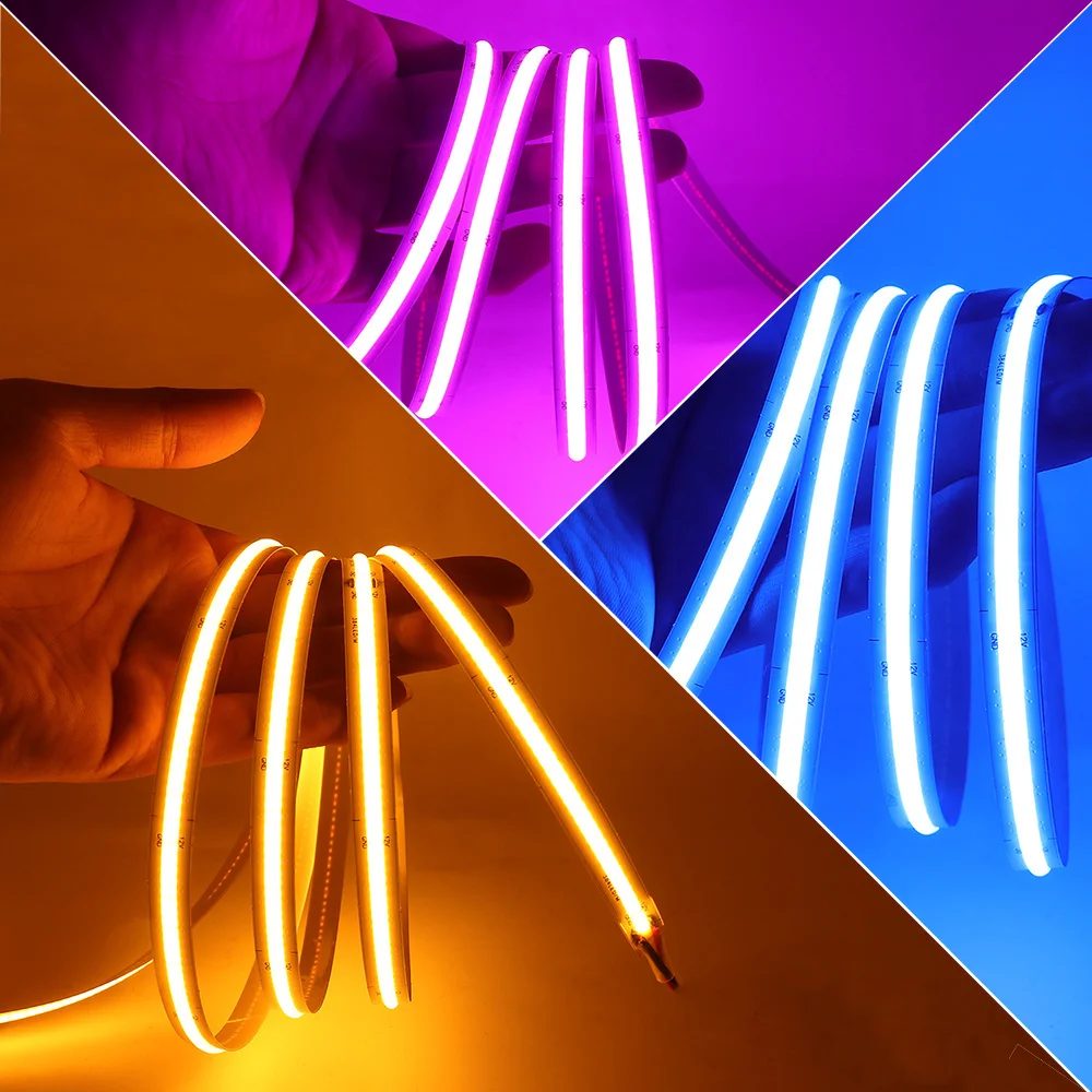 3AA Battery Box 5V COB LED Strip Lights 8MM High Density Flexible Ribbon Tape, Warm White Cool White Pink Ice Blue for Closet