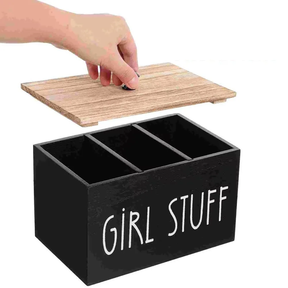 

Wooden Cotton Pads Storage Box with Lid Dust Proof Tampon Holder 1/3 Grids Large Capacity Cotton Swab Holder