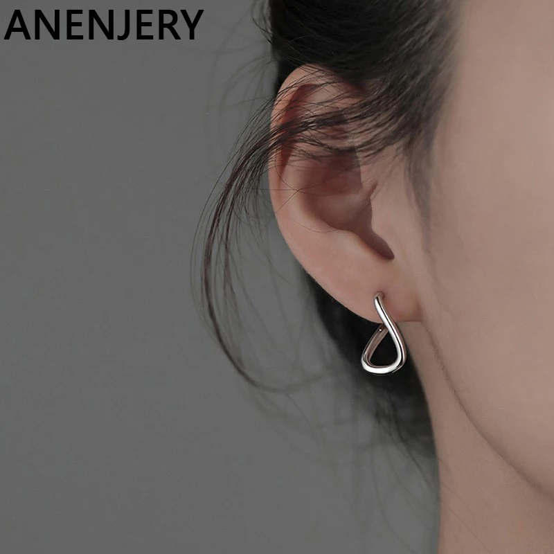 ANENJERY Irregular Geometric Hoop Earrings for Women Simple Design Ear Jewelry Wholesale Huggies pendientes aretes