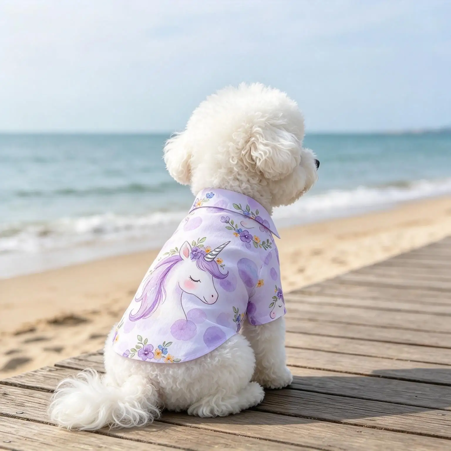 Pet Dog Shirt Light Purple Unicorn Polka Dot Print Breathable Button Up for Small Medium Dogs Cute Fantasy Theme Daily Wear