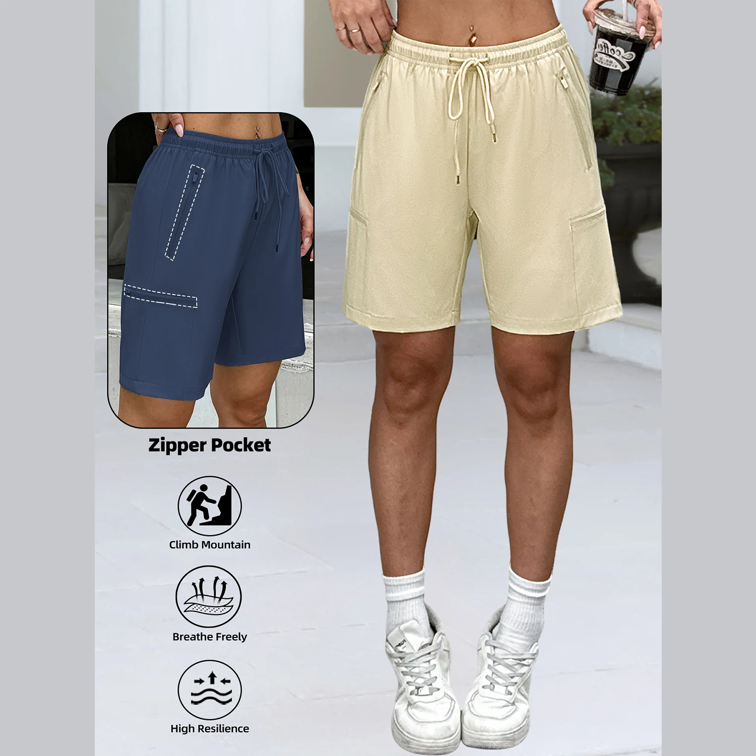 Pantaloncini cargo da trekking da donna 1/2/3 pezzi con tasche con cerniera Pantaloncini in tessuto estivo da golf e atletico all'aperto