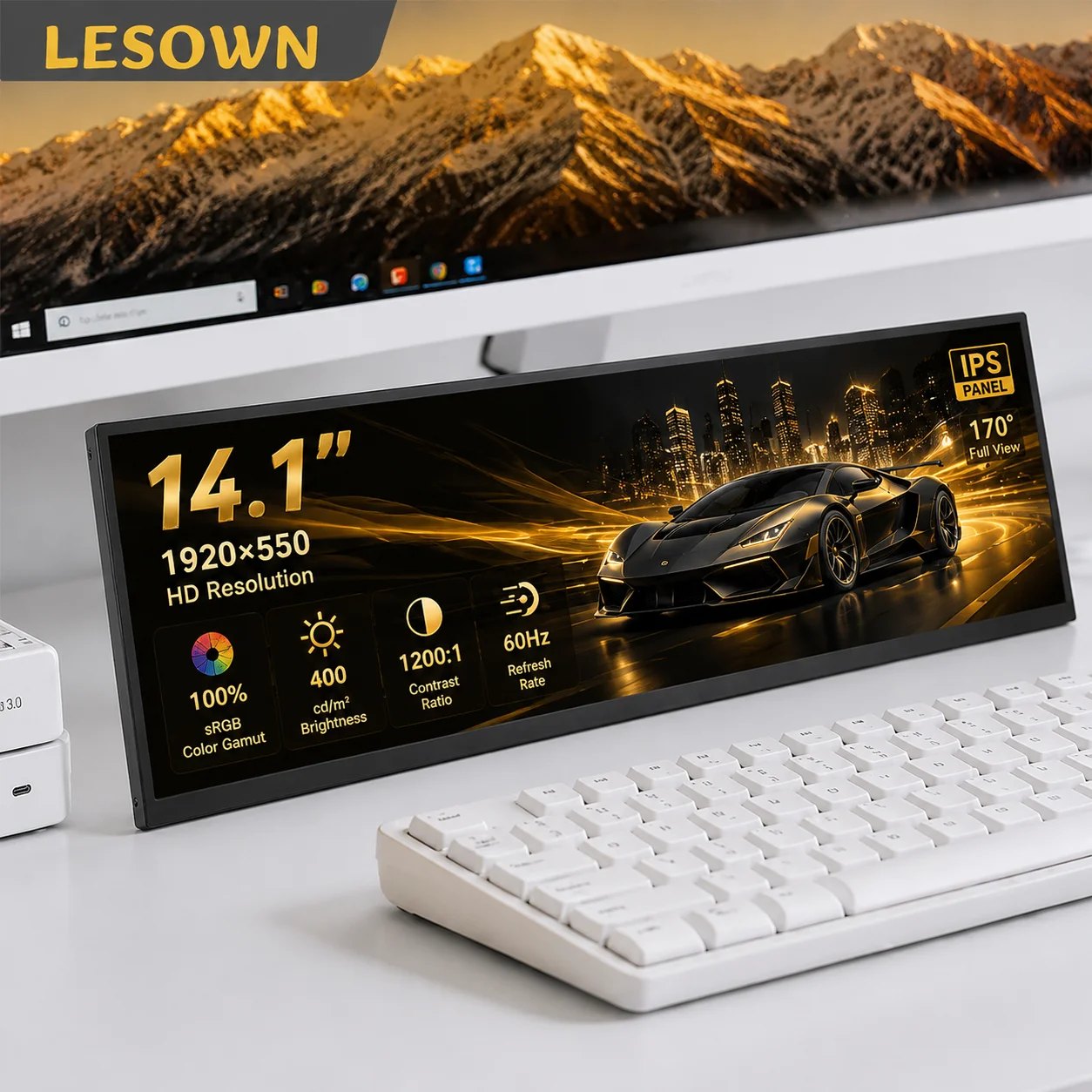 LESOWN 14.1 Inch Portable Monitor 16:4 IPS Panel Travel Display Driverless for PS4