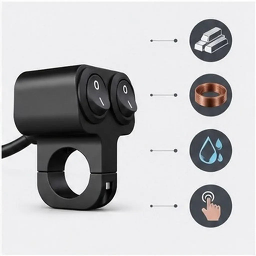 Waterproof Motorcycle Handlebar Toggle Switch 22Mm Replacement for Headlight Emergency Double Flash Taillight Power Lamp Control