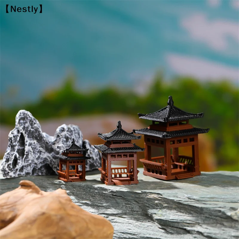 3cm 4cm  Pagoda Statue Miniature Pagoda Bonsai Gazebo Micro Landscape Hexagonal Pavilion Figurine Tiny Pavilion Ornament〔Nest〕