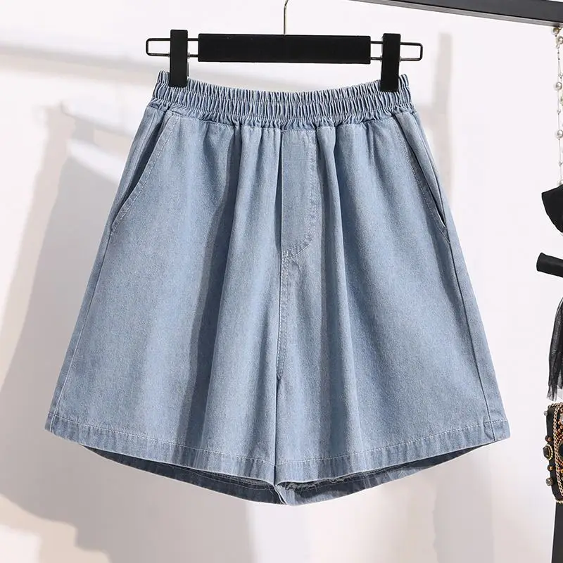 

Джинсовые шорты с высокой талией и свободным кроем для девушек больших размеров с широкими бедрами и полными ногами, повседневные широкие джинсовые шорты для студенток