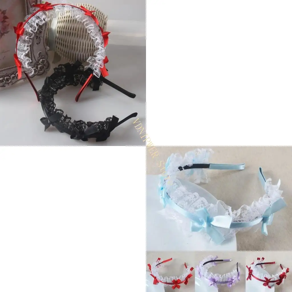 

Girls Mesh Lace Headwear Ribbon Bowknot Headband Anime Cosplay Props D08E