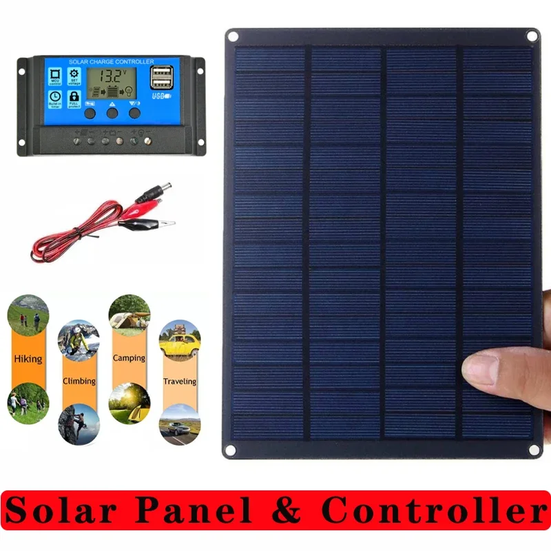 30W Solar Panel + 20A/30A/60A Charge Controller 12V Battery Charger Energy Power Plate for Car RV Marine Camper Travel Home