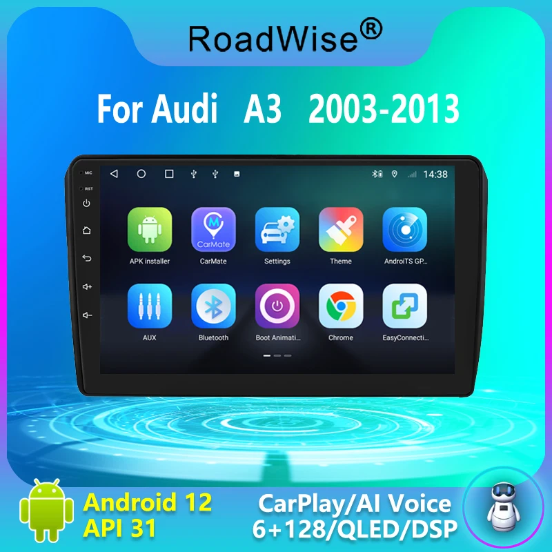 

Roadwise Car Radio Android For Audi A3 2 8P 2003 - 2013 S3 2 2006 - 2012 RS3 1 2011 2012 Multimedia 4G Wifi DVD GPS Carplay 2DIN