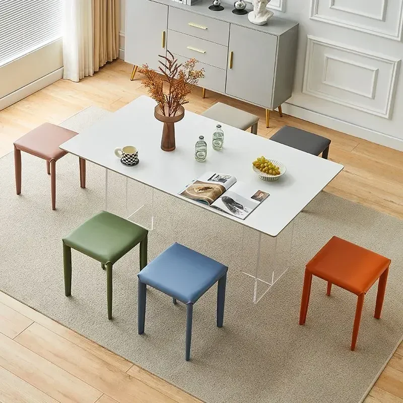 Living Room Home Upholstered Dining Table Low Stool Stackable Saddle Leather Dining Stool Bedroom Comfortable Dressing Stool image 3
