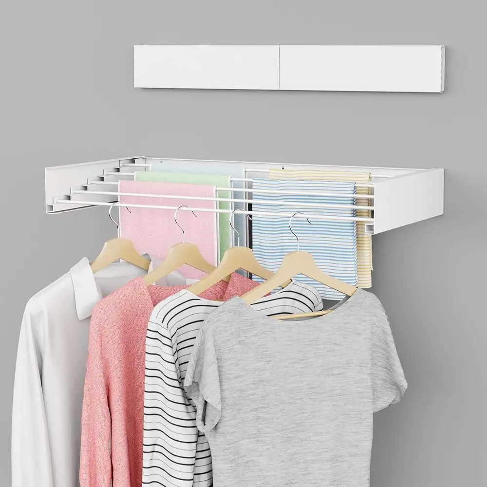 

Wall Mounted Laundry Drying Rack, 31.5 Inch Wide Space-Saving Clothes Drying Rack with 5 Rods, 13.2 Linear Foot Drying Space, 60