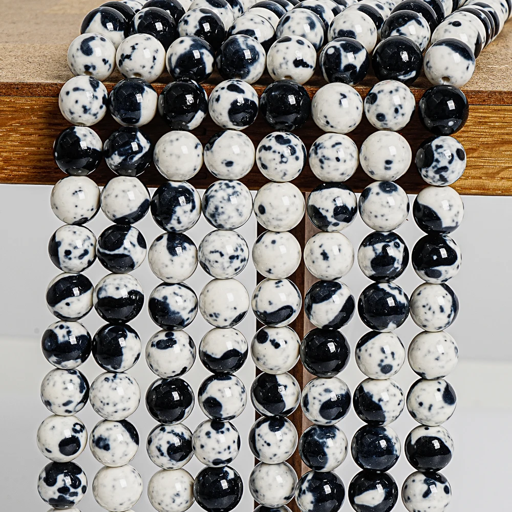 Wholesale Natural 3A Black White Loose Beads For Making Jewelry Bracelet Necklace DIY Rain Flower Jade Beads 4/6/8/10mm