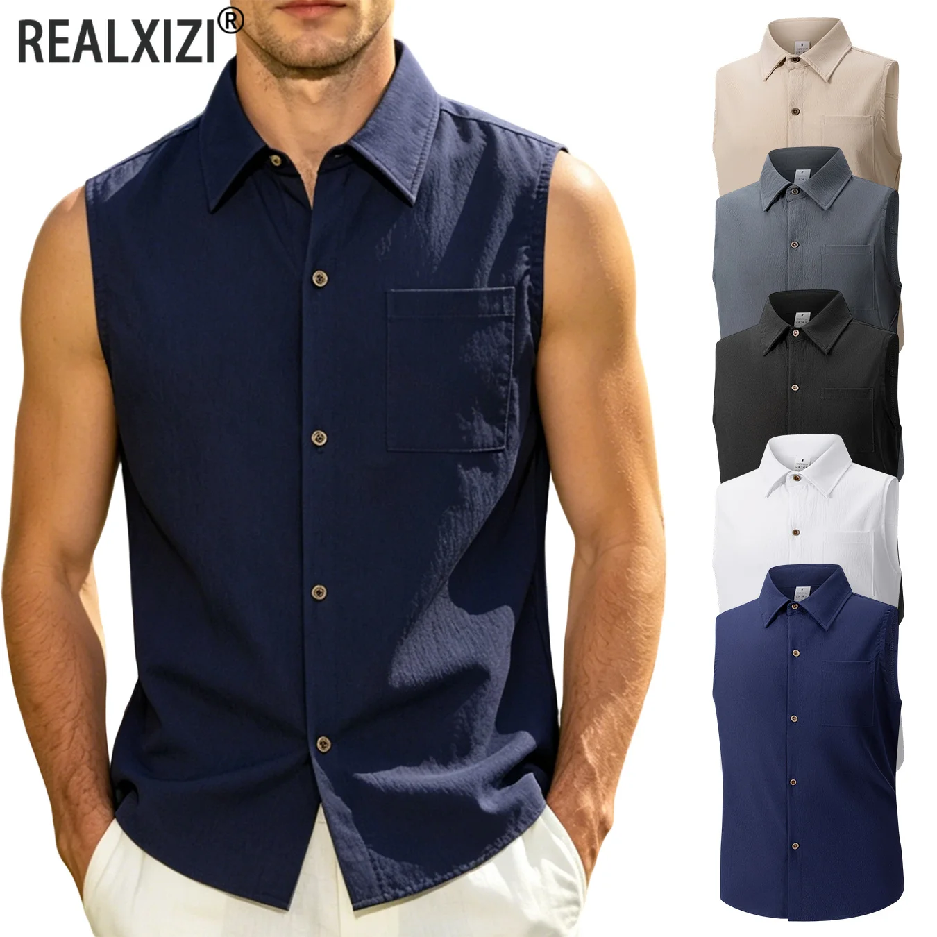 Men's Sleeveless Cuban Collar Shirt Soft Durable Vintage Button Top Summer Lightweight Breathable Commute Vacation Wear