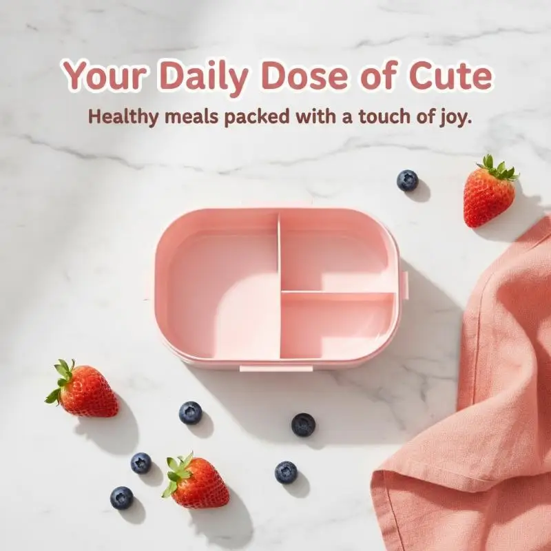 Cute Bento Box Fashion Macaron Style Portable Lunch Container for Women Teens Trendy Food Carrier