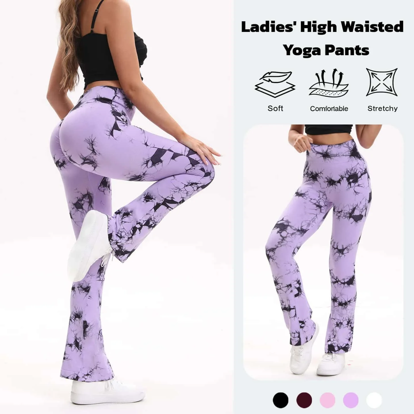 Pantalones de Yoga Tie-dye para mujer, mallas acampanadas, pantalones de pierna ancha para entrenamiento de cintura alta, pantalones acampanados deportivos para gimnasio y Fitness para mujer, pantalones de baile