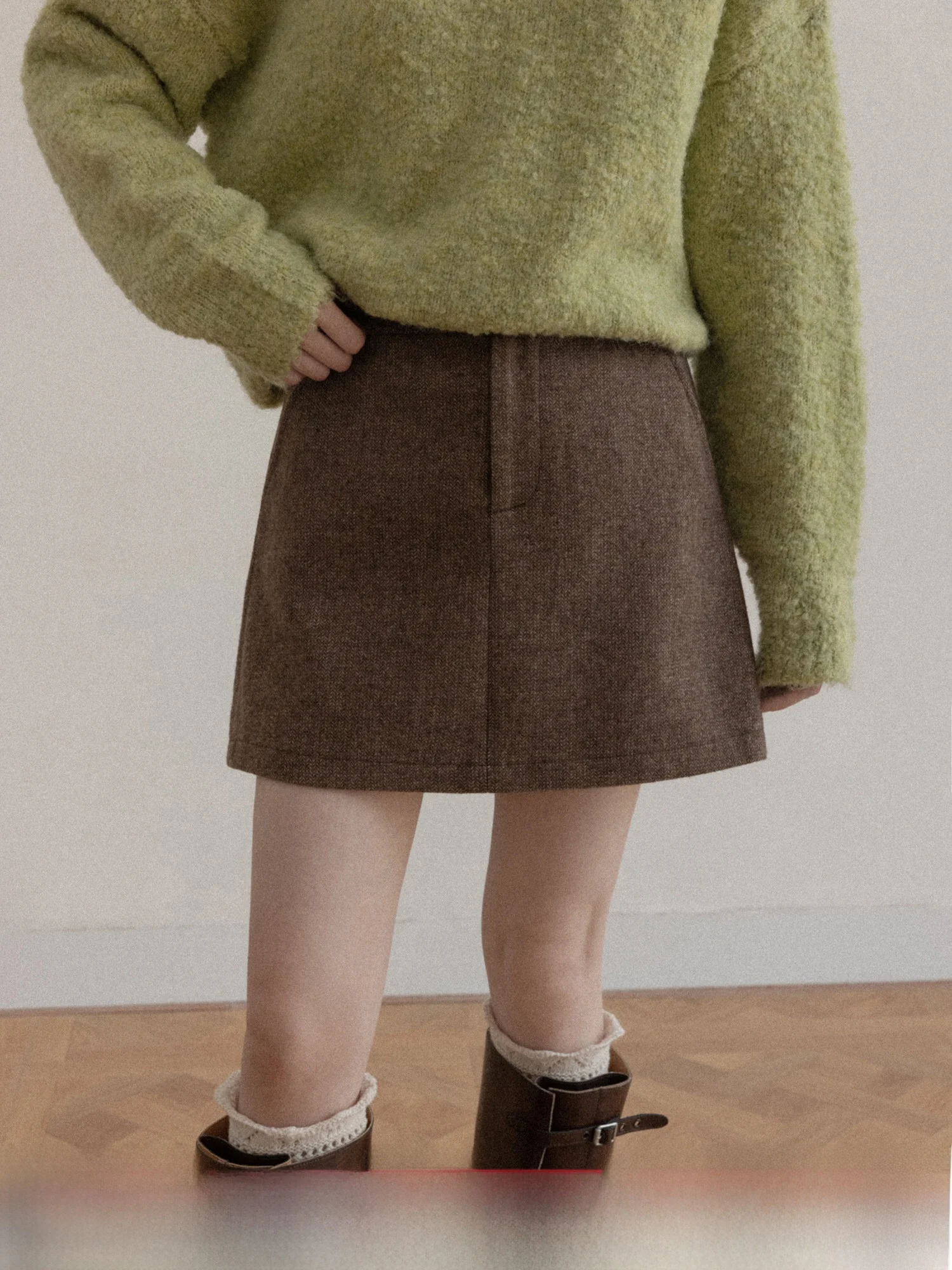 

Юбка А-силуэта с высокой талией, женская, кофейного цвета, универсальная, теплая, зимняя, короткая, повседневная, из искусственной кожи