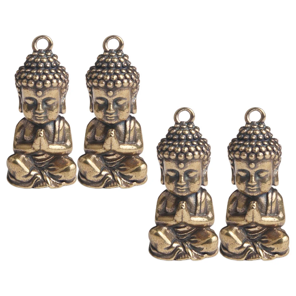 

4 Pcs Buddha Statue Vintage Ornaments Charms for Bracelets Desktop Brass Craft Keyring Pendant Retro Keychain Figurine