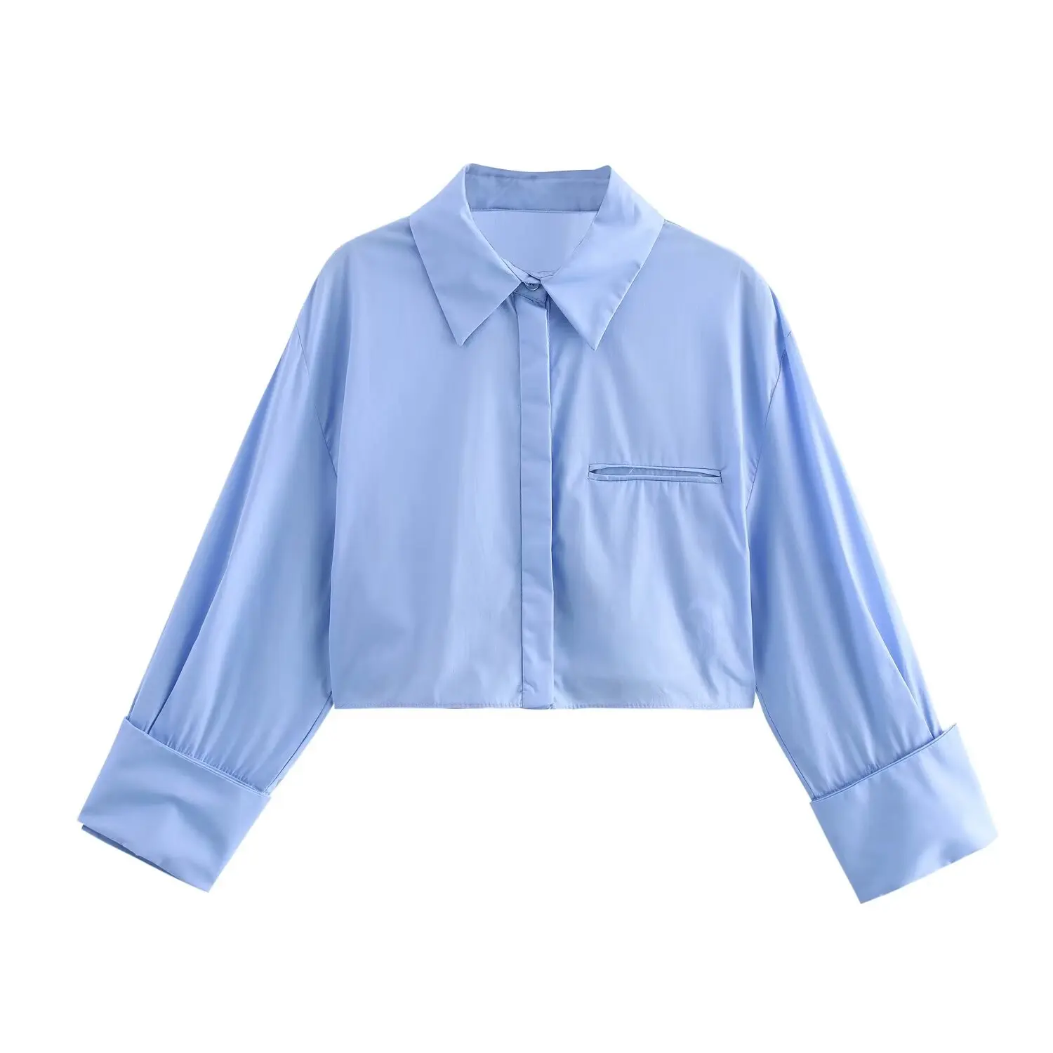 

TRAFZA Spring Female Elegant Pocket Turn Down Collar Long Sleeve Backless Belt Button Shirt Female High Street Shirt Mujer