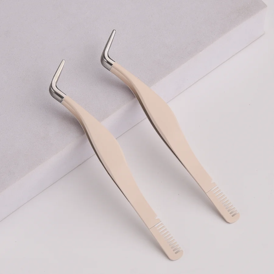 Pinzas para pestañas de acero inoxidable, pinzas para extensión de pestañas con peine, herramienta de aplicación de pestañas postizas para niñas y mujeres principiantes, 1 ud.