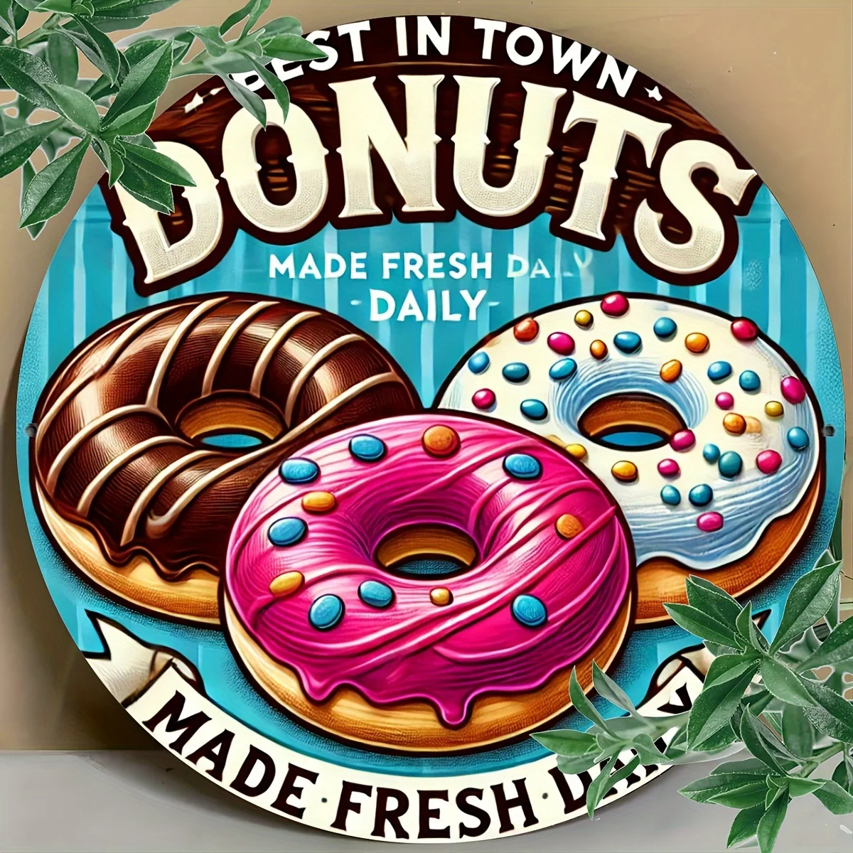 2D Flat Metal Sign for Donuts, - Best in The City, Vibrant Logo And Slogan for Donut Shop Retro Wall Art 8.0X8.0 inch Home Decor