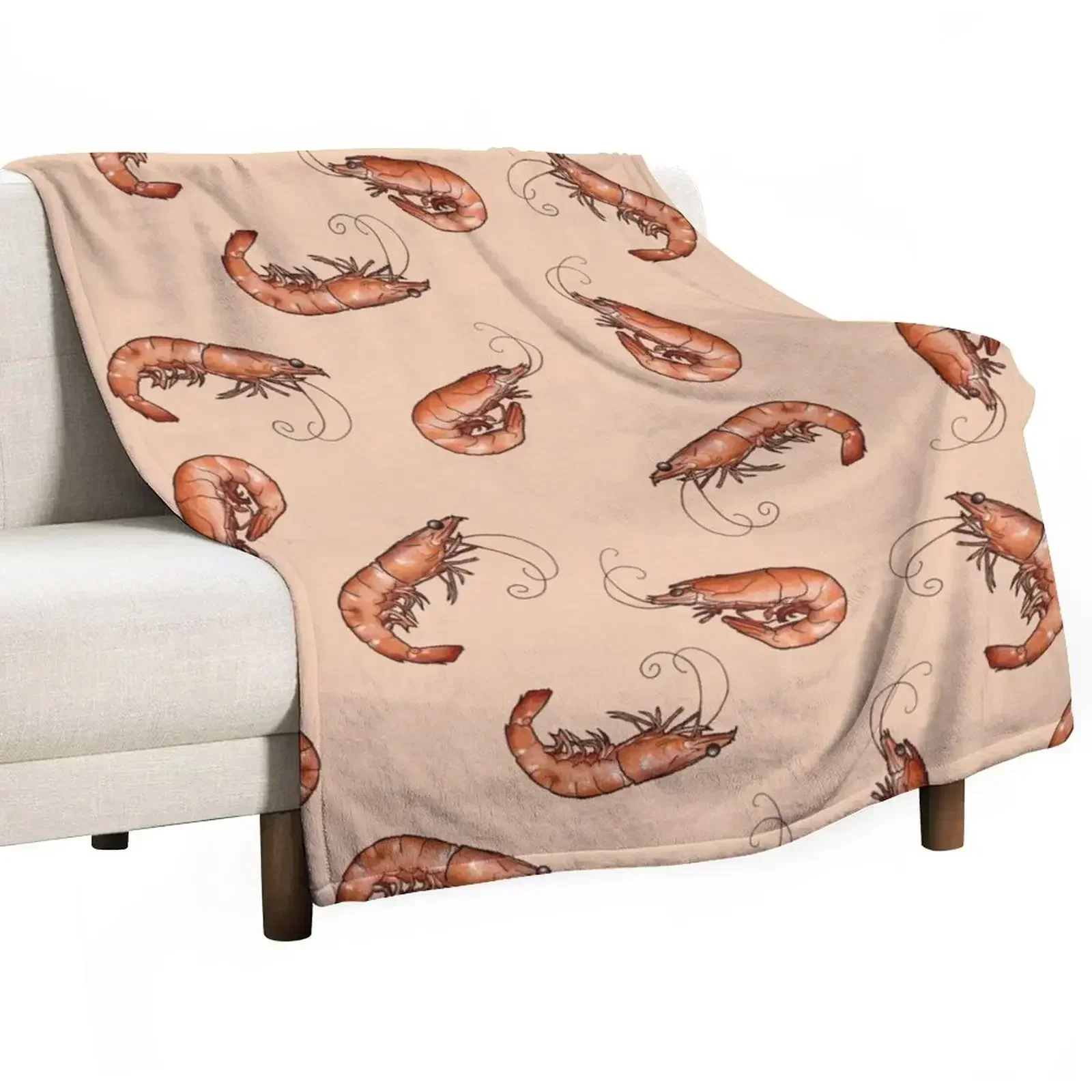 All the Prawns and Shrimp Seafood Feast in Peach Throw Blanket Polar Large Blankets