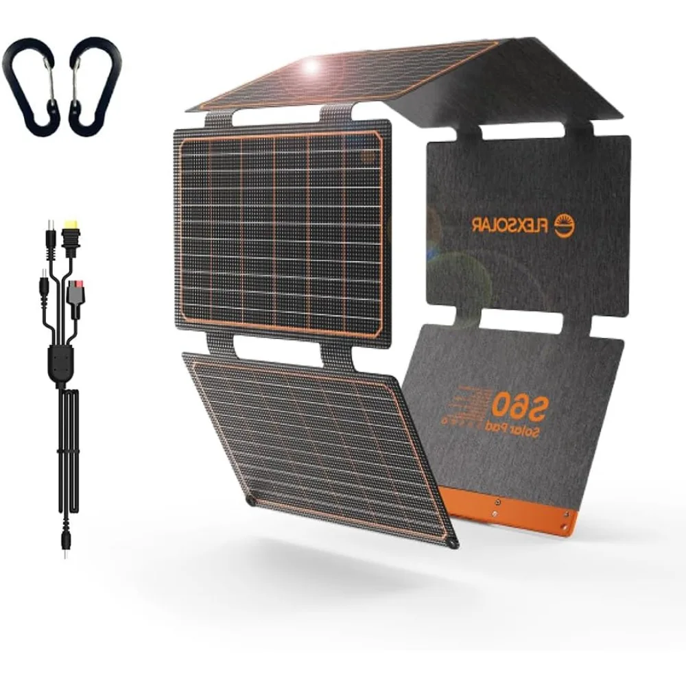 

60W Portable Solar Panels Chargers with PD3.0 USB-C, QC3.0 USB-A and DC Outputs Foldable IP67 Waterproof Power Emergency