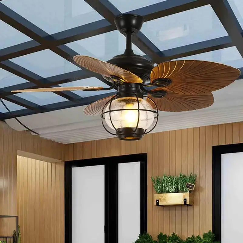 American Retro Fan Light DC Remote Control Dining Room Living Room Bedroom Ceiling Light 220V 110V 42 52 Inch Ceiling Fan Light