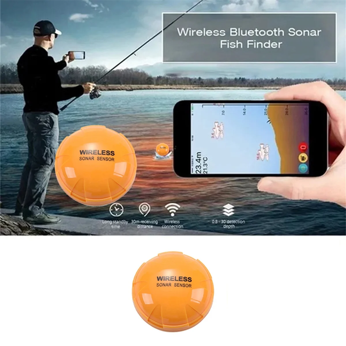 BABQ Wireless Bluetooth Smart Sonar Fish Finder 36m/118ft Fish Finder Portable Outdoor Fishing Equipment for IOS Android
