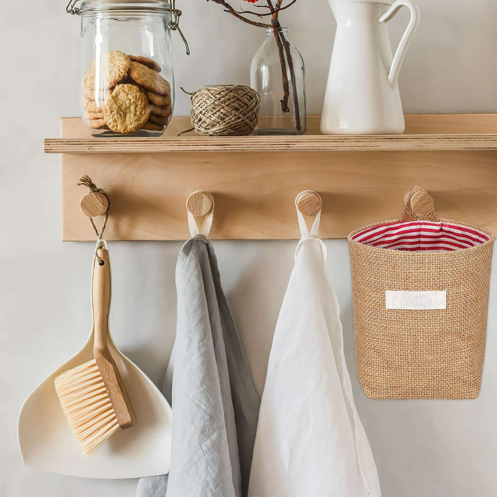 

6pcs Cotton Linen Storage Bag Wall Hanging Laundry Basket for Home Organization Bedroom Bathroom Kitchen Door Storage