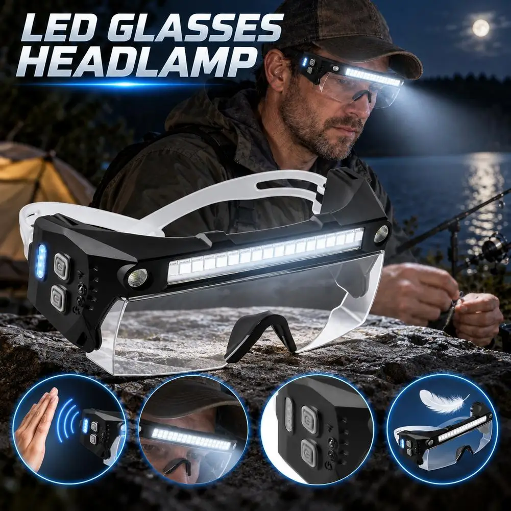 Rechargeable LED Headlamp Glasses ABS Protective Safety Goggles Headlight For Night Cycling Workshop Inspection Work Lamp