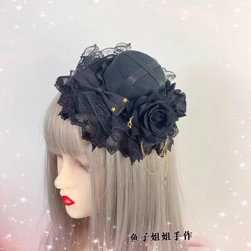 

Аксессуары для волос в стиле Лолиты, готические темно-бордовые маленькие топы, синий универсальный цилиндр, аксессуары для головного убора