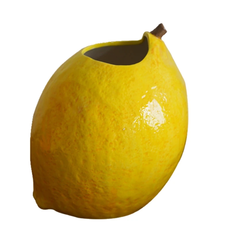 

Export European Style Freehand Large Lemon Shape Flower Arrangement Vase Fruit Decoration