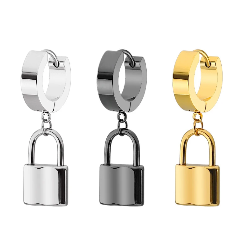 1 pair Fashion Simple Padlock Pendant Stainless steel lock Shaped Stud Earrings For Women Punk Hip Hop Style Ear Jewelry Gifts