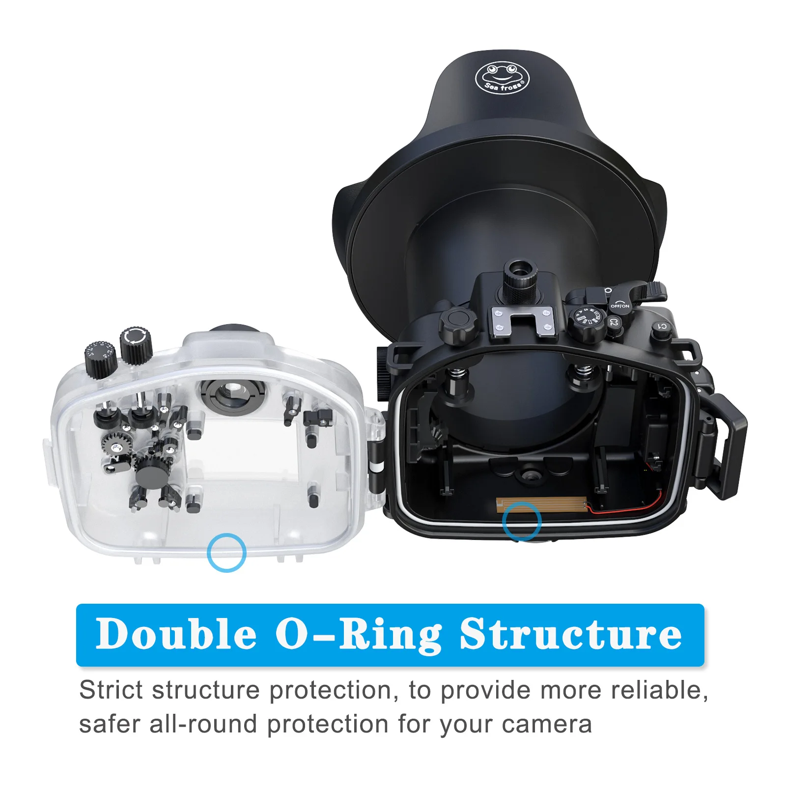 Caixa de câmera à prova d'água Seafrogs com porta Dome de 8 "para Sony A7RIII 24-70mm16-35mm14-24mm 12-24mm lente (incluindo porta padrão)
