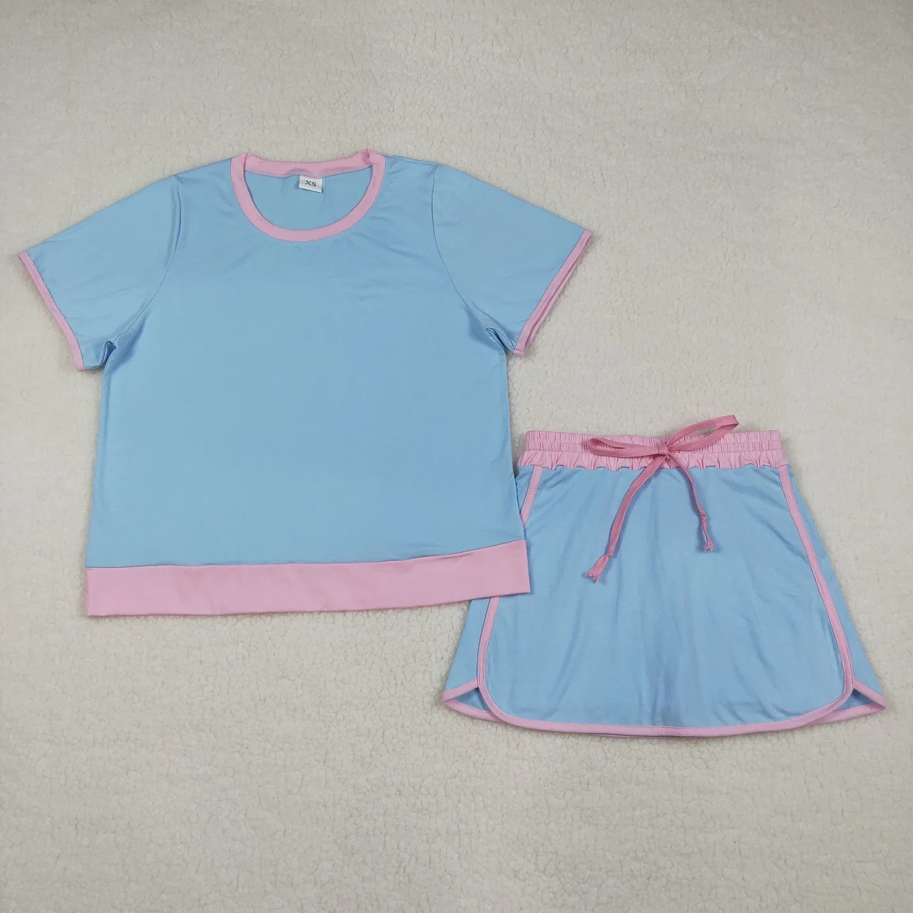 

Wholesale Adult Short Sleeves Women Clothing Woman Girl Set Short Sleeves Blue Shirt Skirt Shorts Cotton Outfit Summer Clothes
