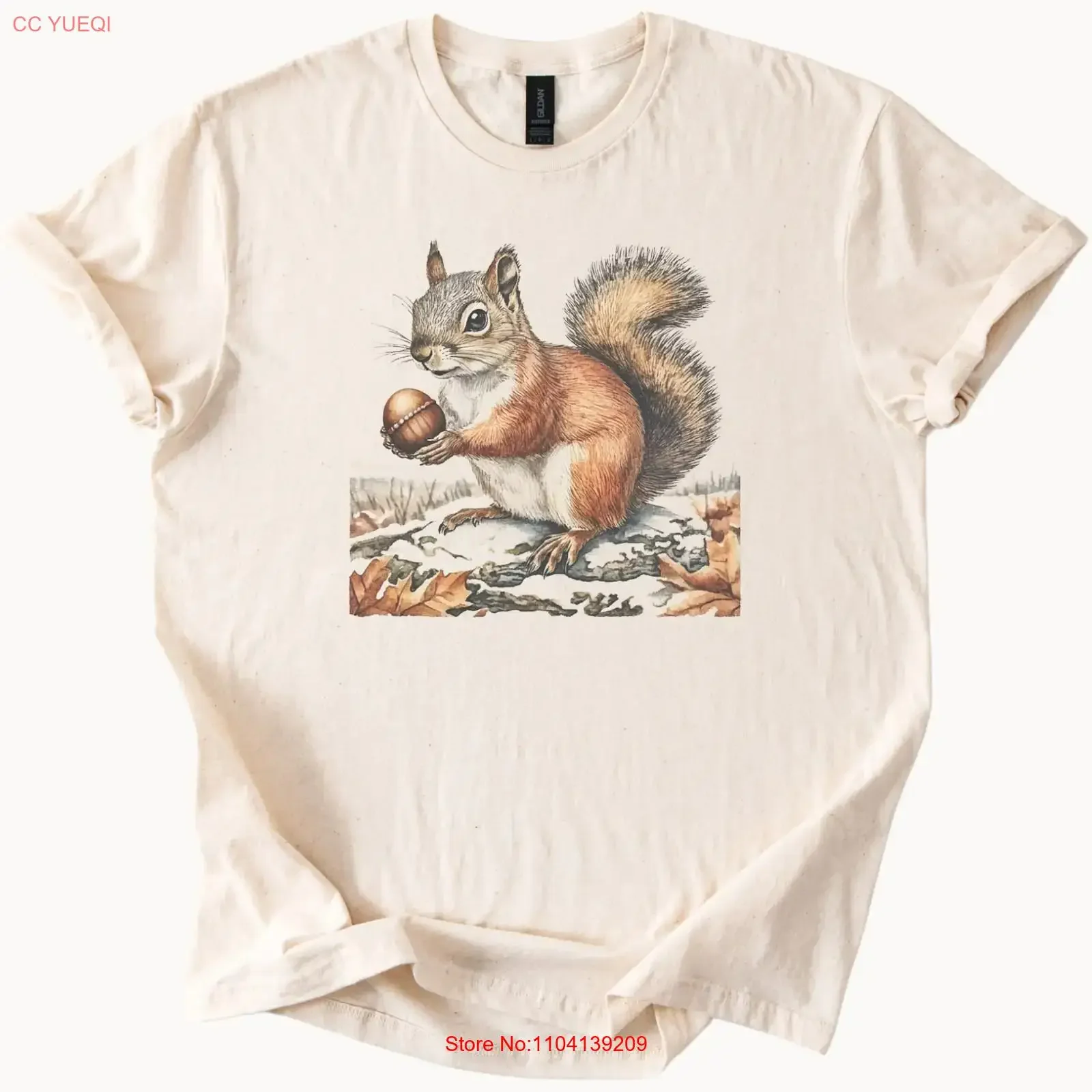 Squirrel Acorn T Shirt Cute Woodland Animal Nature Art vintage Washed Unisex Breathable designer clothes graphic Soft Casual