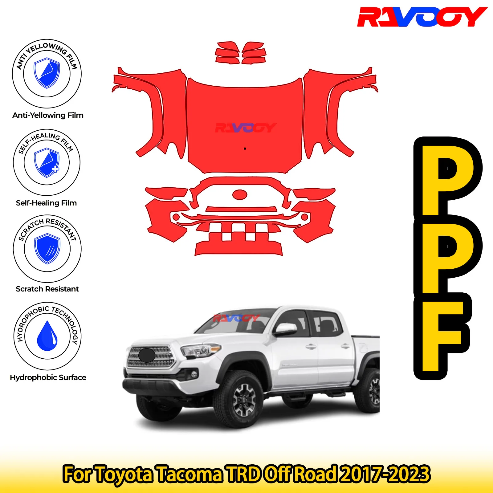

For Toyota Tacoma TRD Off Road 2017-2023 Glossy Matte Black Precut front PPF Kit Paint Protection Film