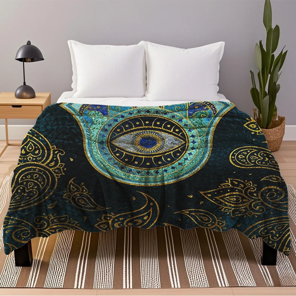 

Flannel Cozy Blanket Sweet Decorative Hamsa Hand For Living Room Picnic Zen Duvet Cover Ultra-Soft Touch Blankets Pets Seniors